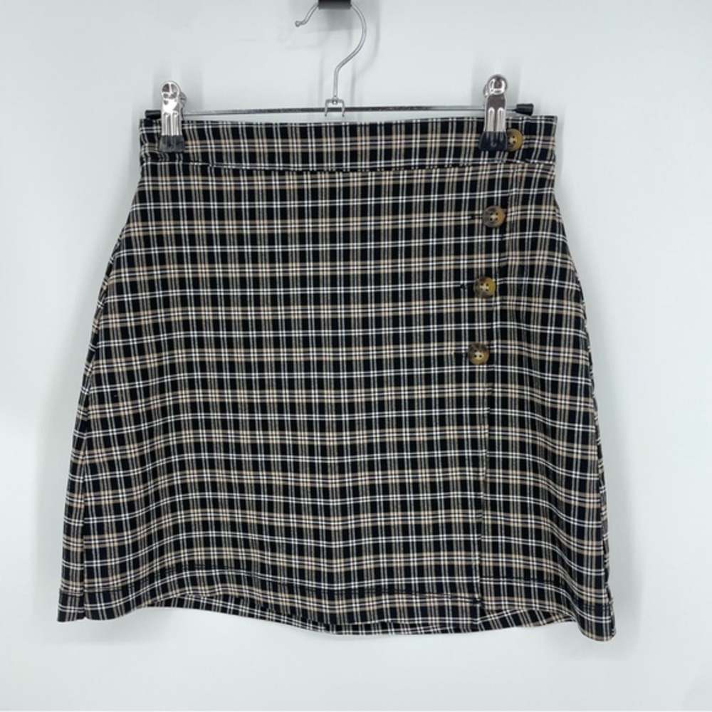 Hollister Black/Brown Plaid Ultra High Rise Advanced Stretch Mini‎ Skirt